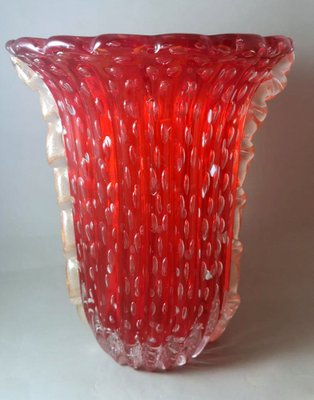 BAROVIER & TOSO ◇ Murano glass Barovier & Toso Murano Art Glass Vase Red Bullicante Gold