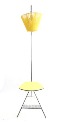 Mid Century Yellow Floor Lamp With Tray And Magazine Holder 1950s