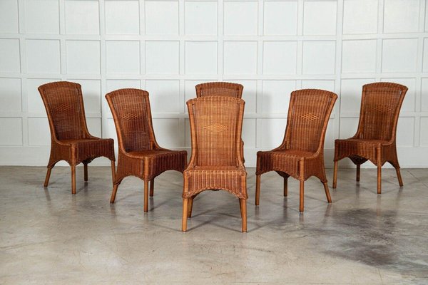 English Wicker Dining Chairs Mid 20th Century Set of 6