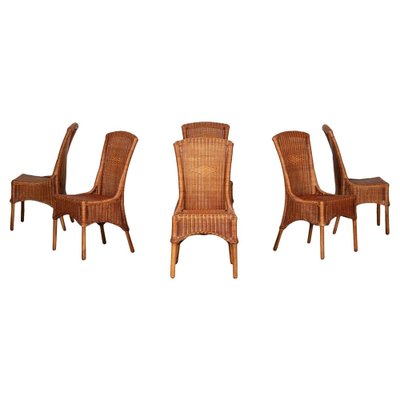 English Wicker Dining Chairs Mid 20th Century Set of 6 for sale at Pamono