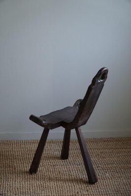 Antique French Wabi Sabi Style Carved Wood Tripod Chair, 1900s for
