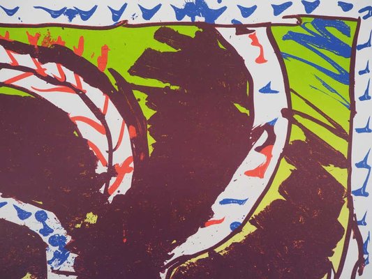 Affiche Lithographique Signée Pierre Alechinsky 1972 - Festival, Mouvement COBRA, Bon état