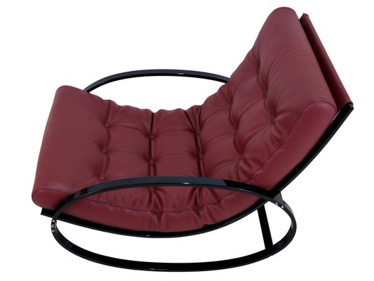 Mid Century Modern Black Steel Tube Rocking Chair with Red Leather