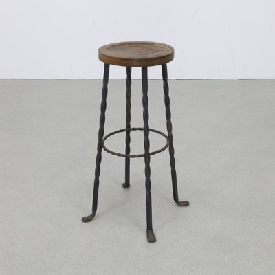 Brutalist Bar Stools in Wrought Iron 1960s Set of 5 for sale at