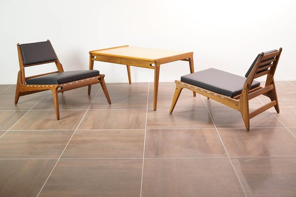 Hunting Chairs with Table by Heinz Heger for PGH Erzgebirgisches Kunsthandwerk Annaberg Buchholz former GDR 1960s Set of 3 for sale at Pamono