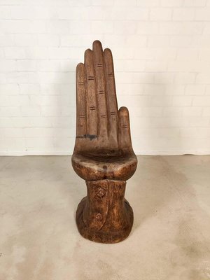 Vintage Teak Handcrafted Wooden Carved Hand Chair 1950s for sale