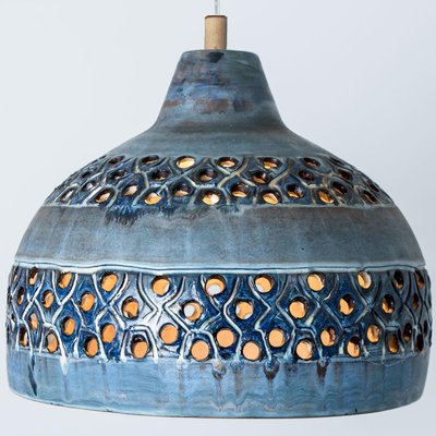 Bowl Blue Ceramic Pendant Light, Denmark, 1970 for sale at Pamono