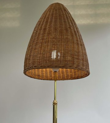 Adjustable Beehive Floor Lamp in Wicker and Brass in the style of