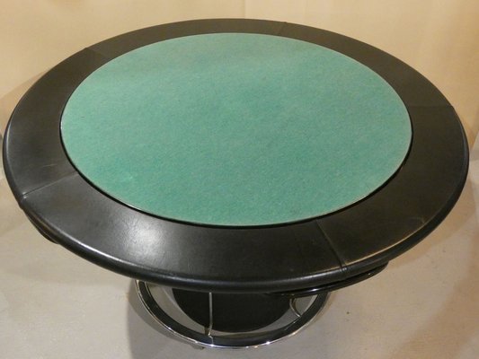 Game Table in Leather and Steel, Italy, 1970s for sale at Pamono