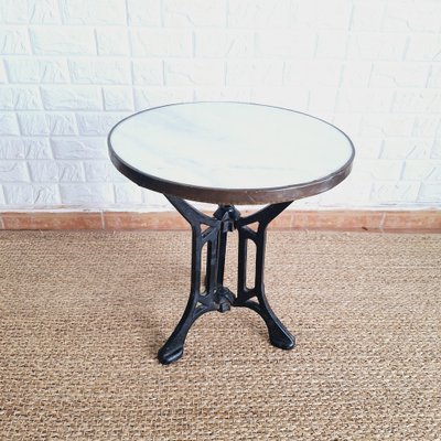 Art Deco Industrial Low Bistro Table in Marble and Cast Iron