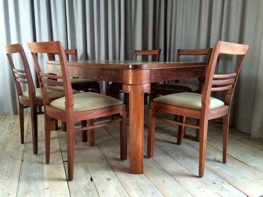 French Dining Set With 7 Chairs 1920s