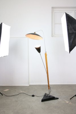 Mid-Century Italian Aluminum & Wood Floor Lamp with Mid-Century Italian Aluminum & Wood Floor Lamp with
