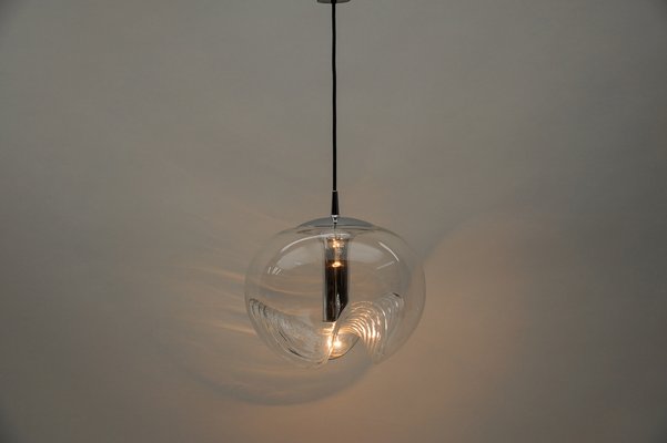 Large Clear Glass Wave Ceiling Lamp by Koch Lowy for Peill
