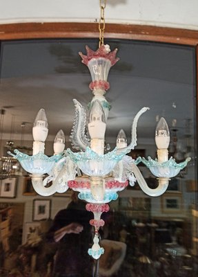 Venetian Chandelier in Opaline Glass Italy 1970s for sale at Pamono