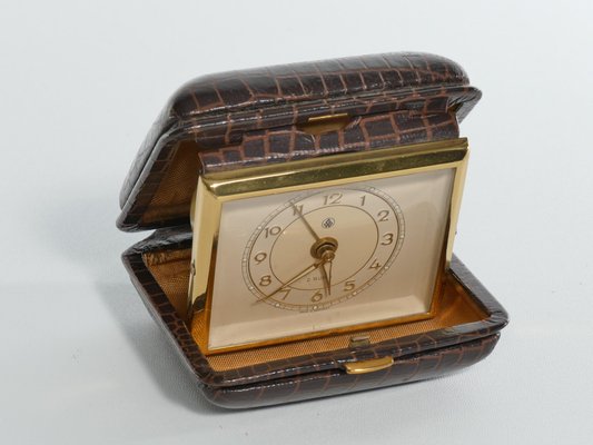 Horloge De Voyage Vintage Florn - Cuir Et Laiton - Remontoir - Fabriquée Aux USA