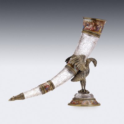 19th Century Austrian Silver Gilt, Enamel & Rock Crystal Drinking