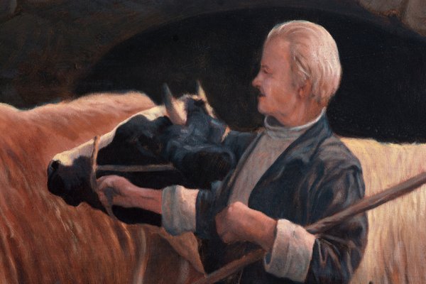 Armando Romano, In the Stable, 20th Century, Oil on Canvas for