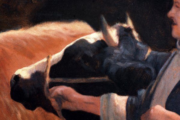 Armando Romano, In the Stable, 20th Century, Oil on Canvas for