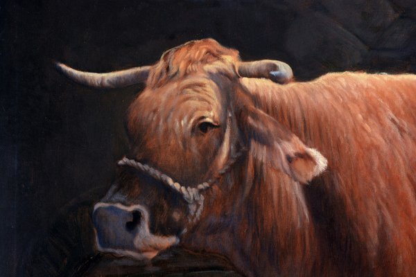 Armando Romano, In the Stable, 20th Century, Oil on Canvas for