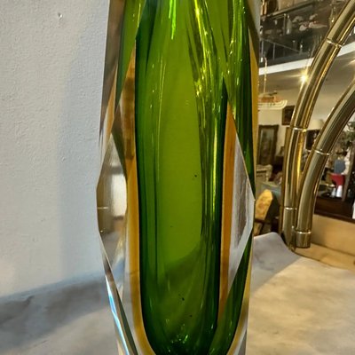 Mid-Century Modern Green and Yellow Faceted Sommerso Murano