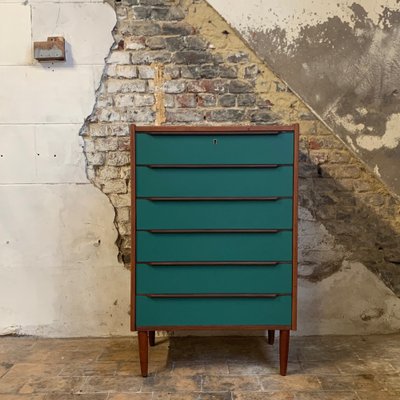 Danish Tallboy Danish Dancing in Wood and Dark Blue and Dark Green