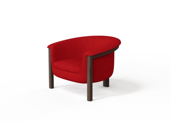 Modern Agnes Armchair in Walnut and Red Wool Fabric by Javier Gomez