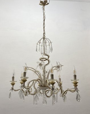 Crystal Beaded Murano Flower Chandelier, 1940s for sale at Pamono