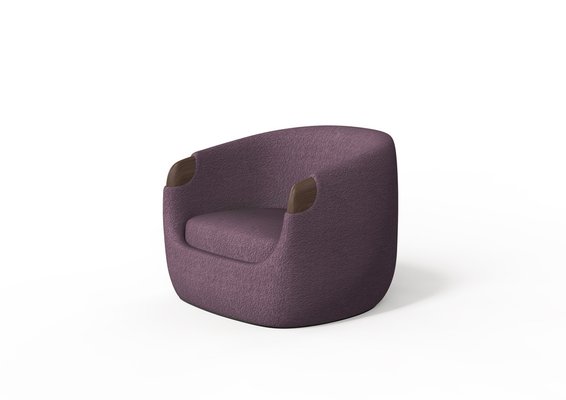 Modern Bubble Armchair in Purple Boucle and Walnut by Javier Gomez