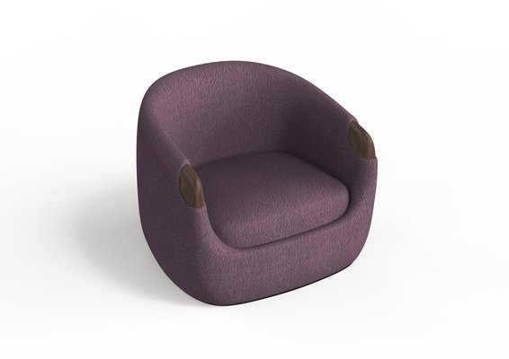 Modern Bubble Armchair in Purple Boucle and Walnut by Javier Gomez
