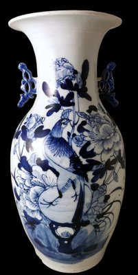 Chinese Porcelain Baluster Vase with Cobalt Blue Floral Decoration for sale at Pamono