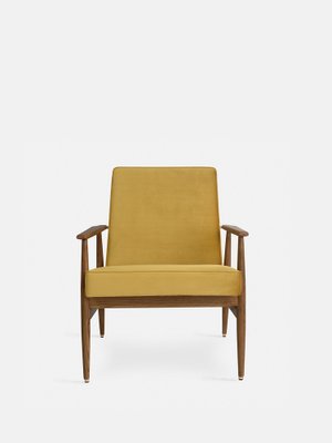 Fox Lounge Chair in Mustard Velvet and Dark Wood 2023 for sale at