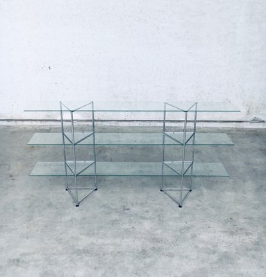 Postmodern Slender Glass & Metal Wall Shelf, 1980s for sale at Pamono
