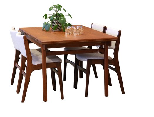 Dining Chairs Model 89 in Teak and Beige Upholstery Dining Chairs Model 89 in Teak and Beige Upholstery