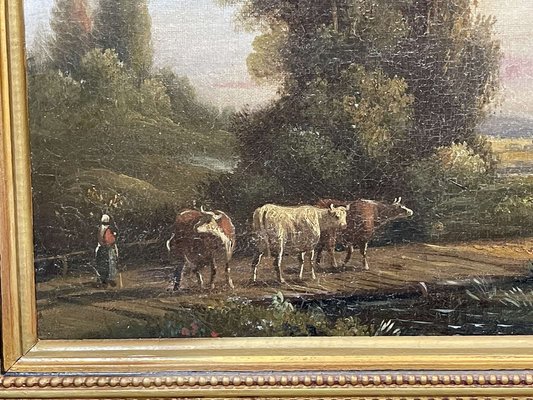 Scena rurale, 1800, dipinto su tela, con cornice in vendita su Pamono