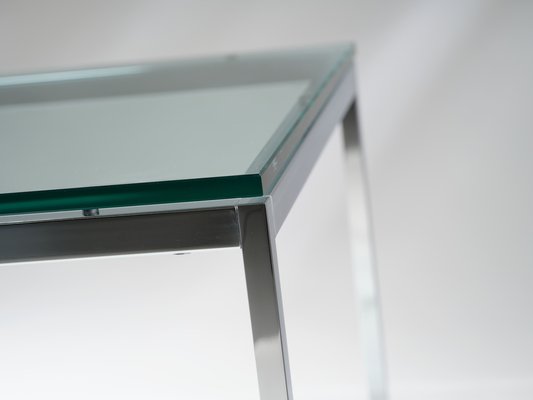 Table Basse Florence Knoll – Verre Transparent Et Acier Chromé – 120x80 Cm – Parfait État
