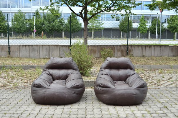 Vintage Patchwork Bean Bag in Brown Aniline Leather 1970s for sale at Pamono