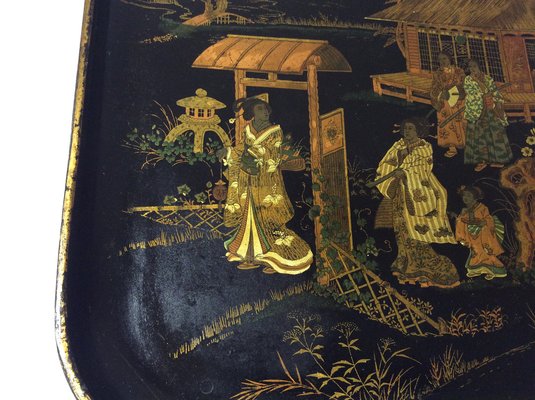 Japanese Paper Mache Black Lacquer Plate 19th Century