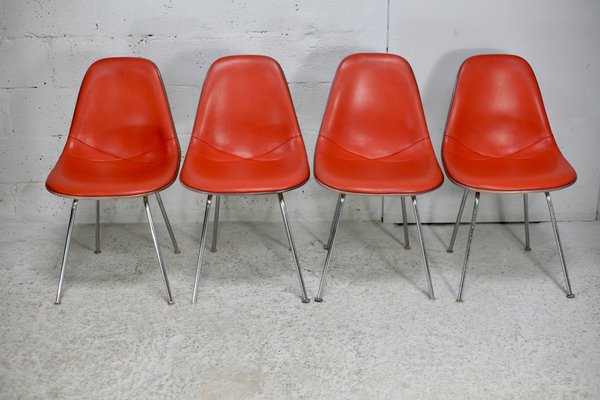 Orange Chairs by Ray and Charles Eames for Herman Miller Edition 1960s Set of 4
