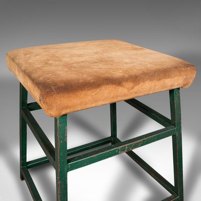 Large Vintage English Industrial Lab Stool in Suede 1950s for sale at Pamono