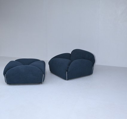 Blue lounge chair with ottoman online