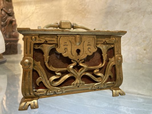 Antique French Art Nouveau Pierced Gilt Bronze Jewelry Box