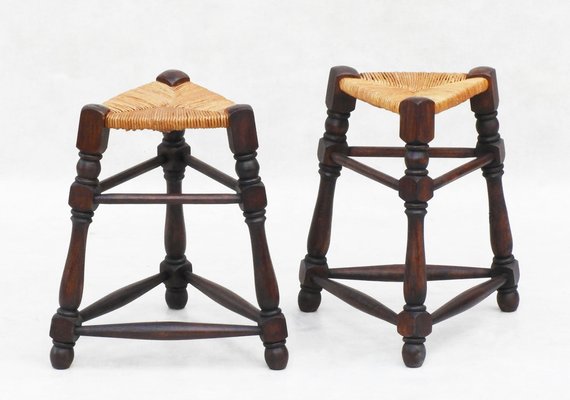 Set of French Provincial Triangular Rush Seat Tabouret Stools