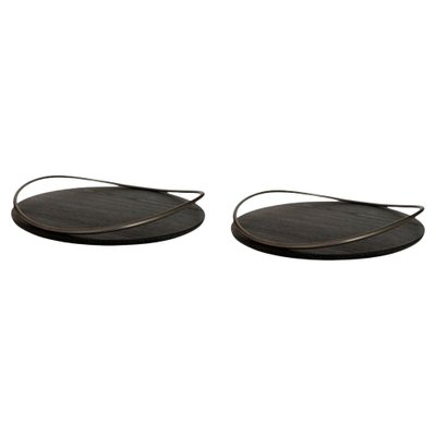 Wooden Round Black Tray with Handles
