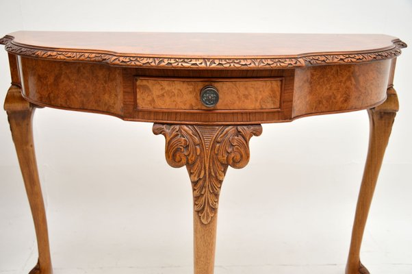 Vintage Queen Anne Style Burr Walnut Console Tables 1930s Set of