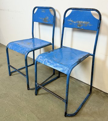 Set of Industrial Blue Iron Chairs, 1950s for sale at Pamono