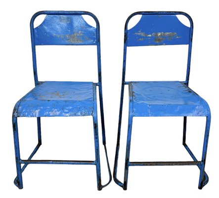 Set of Industrial Blue Iron Chairs, 1950s for sale at Pamono