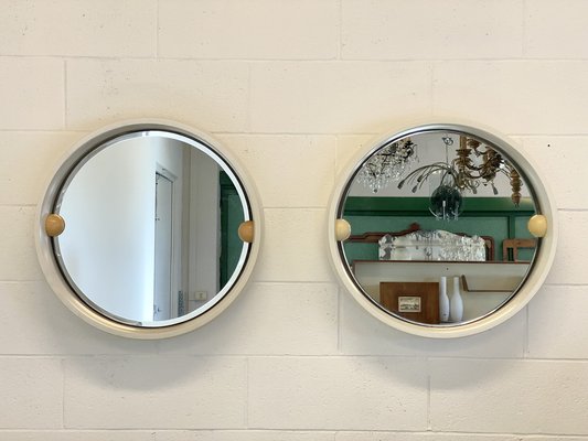 Round Mirrors in Lacquered Wood, 1970s, Set of 2 for sale at Pamono