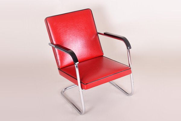 Art Deco Red Tubular Armchair by Anton Lorenz for Thonet, 1930s