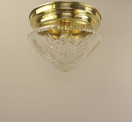 Brass Ceiling Lamp with Lead Crystal Shade, 1920s for sale at Pamono