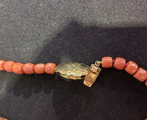 Vintage Coral Necklace with Gold Flower Shaped Clasp for sale at